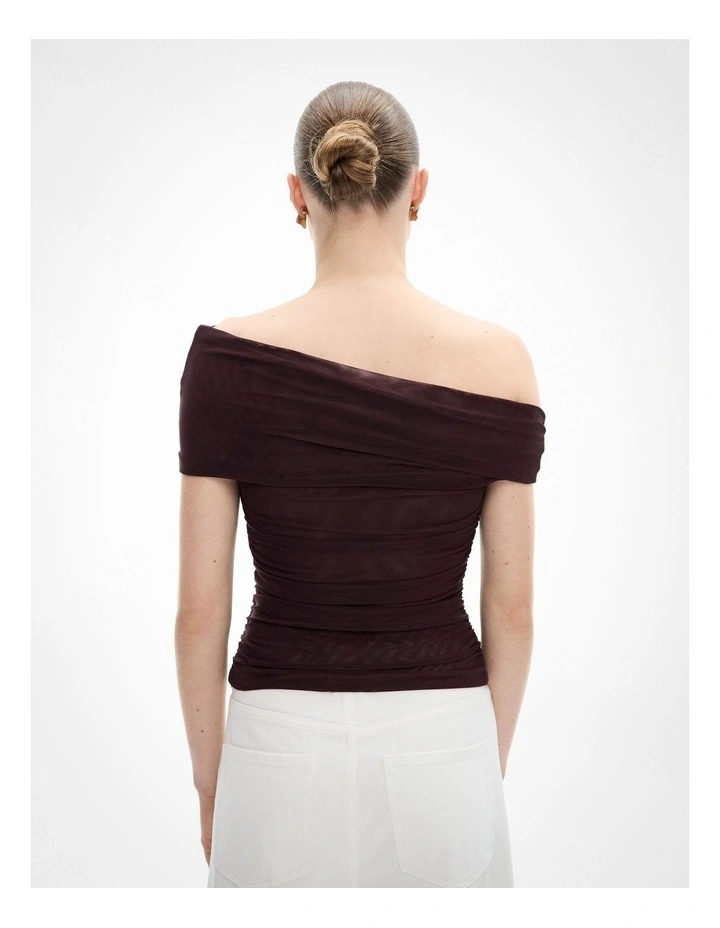 Off Shoulder Mesh Top in Fig image 4