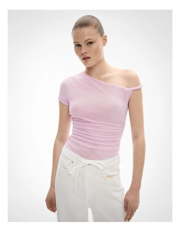 Twist Mesh Bodysuit in Candy Pink image 1