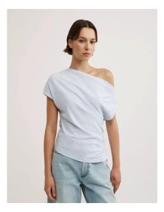 Asymmetric Drape T-shirt in Blue Air