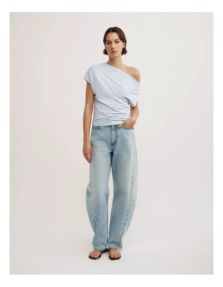Asymmetric Drape T-shirt in Blue Air image 2