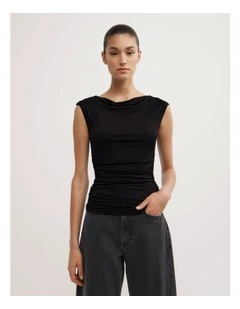 Draped Jersey T-shirt in Black