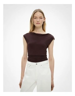 Draped Jersey T-shirt in Espresso