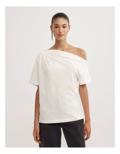 Asymmetric Relaxed T-shirt in Fresh White