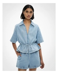 Bow Denim Shirt in Vintage Wash Denim