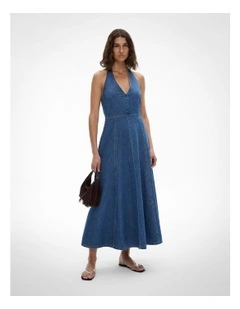 Denim Halter Dress in Indigo