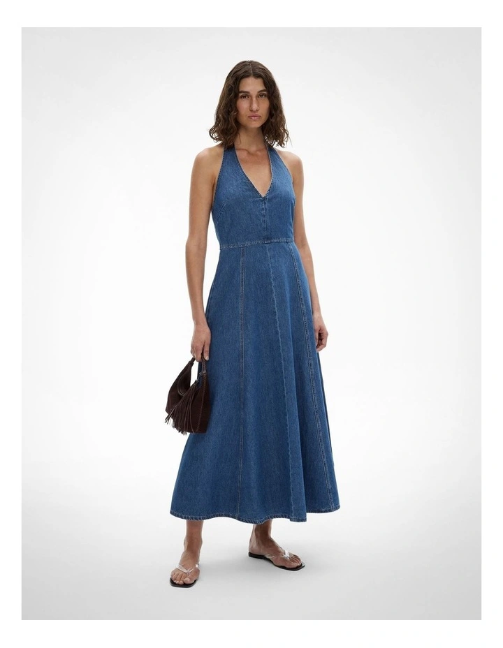 Denim Halter Dress in Indigo image 1
