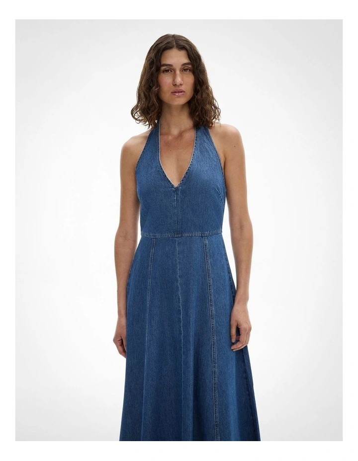 Denim Halter Dress in Indigo image 3