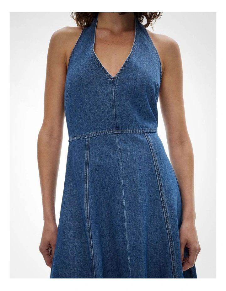 Denim Halter Dress in Indigo image 4