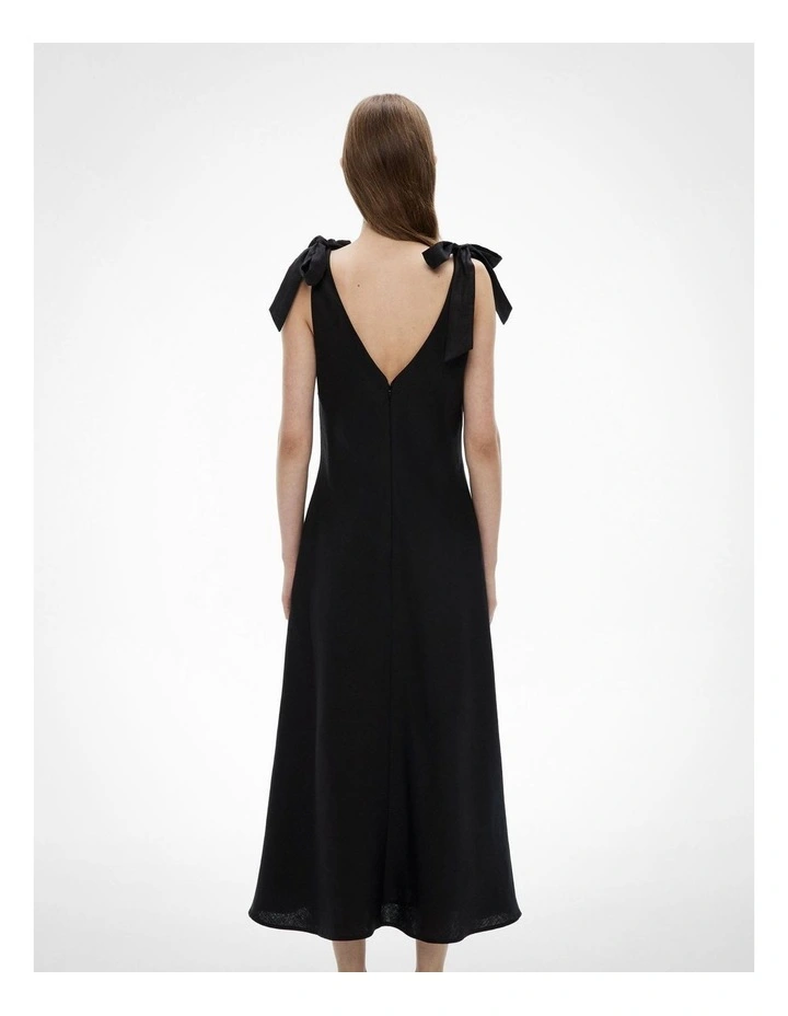 V-neck Linen Midi Dress in Black image 4