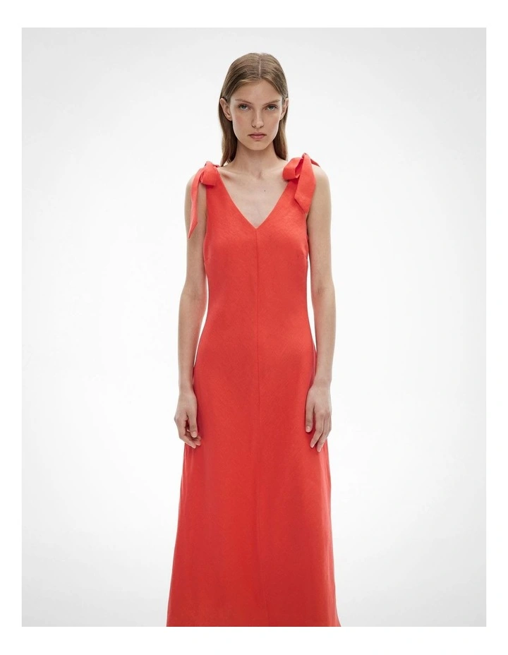 V-neck Linen Midi Dress in Watermelon image 2
