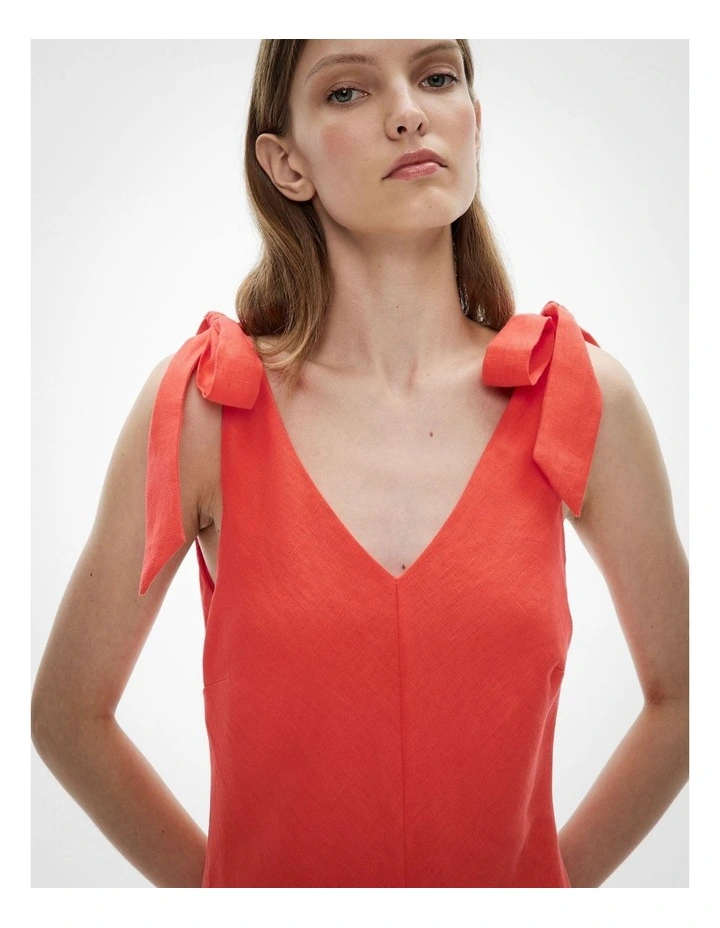 V-neck Linen Midi Dress in Watermelon image 3