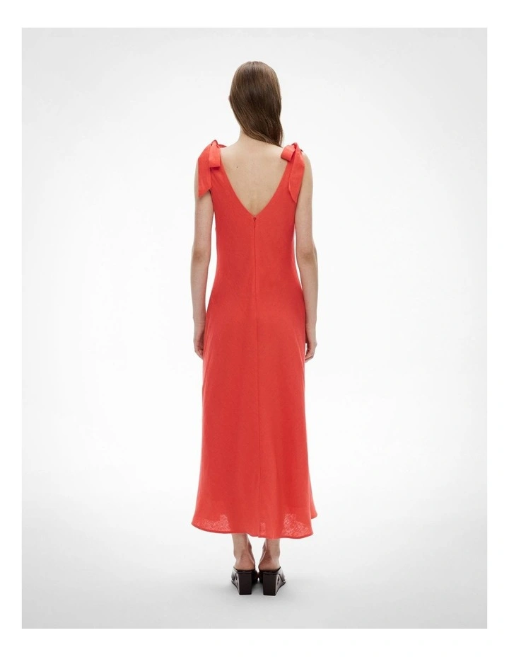 V-neck Linen Midi Dress in Watermelon image 4