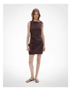 Tie Shoulder Mini Dress in Espresso Stripe
