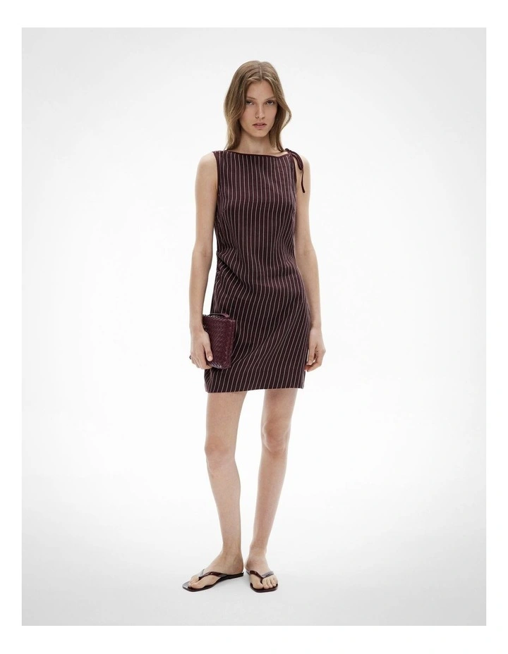 Tie Shoulder Mini Dress in Espresso Stripe image 1