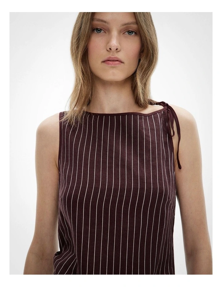 Tie Shoulder Mini Dress in Espresso Stripe image 4