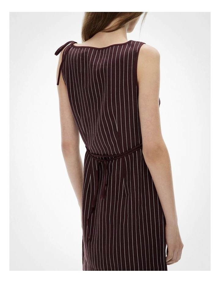 Tie Shoulder Mini Dress in Espresso Stripe image 5