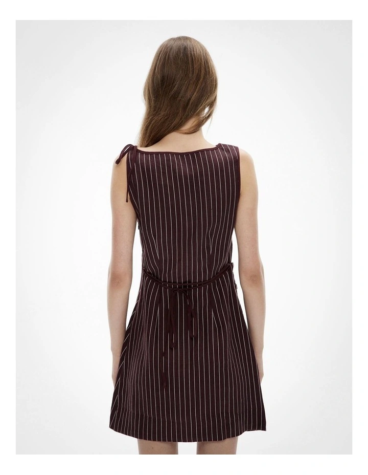 Tie Shoulder Mini Dress in Espresso Stripe image 6