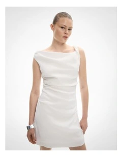 Twist Asymmetric Mini Dress in Fresh White
