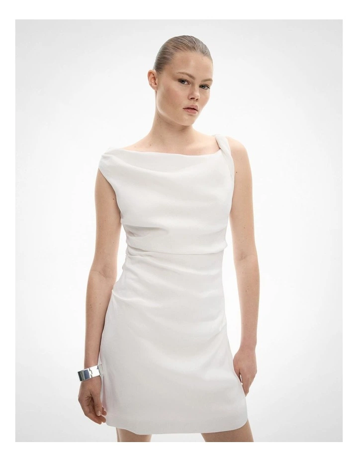 Twist Asymmetric Mini Dress in Fresh White image 1
