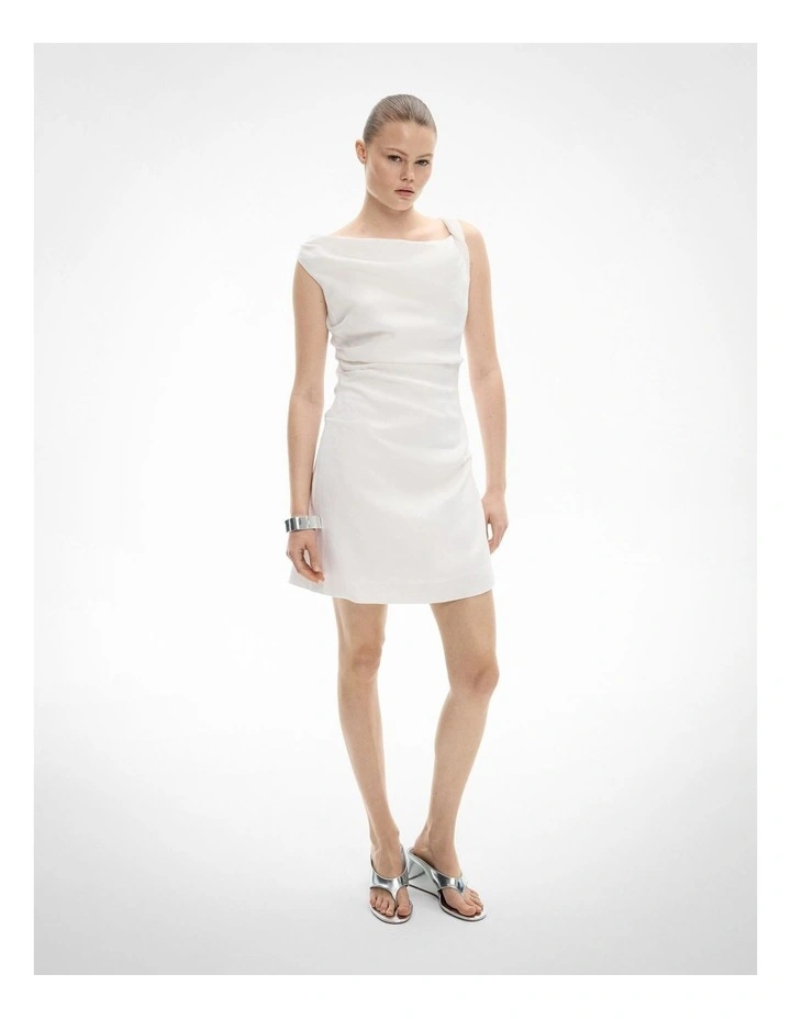 Twist Asymmetric Mini Dress in Fresh White image 2
