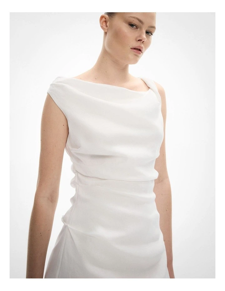 Twist Asymmetric Mini Dress in Fresh White image 3