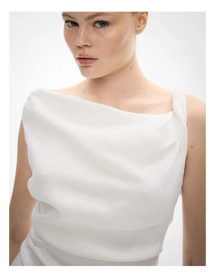 Twist Asymmetric Mini Dress in Fresh White image 4