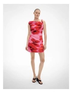 Twist Asymmetric Mini Dress in Watermelon Floral