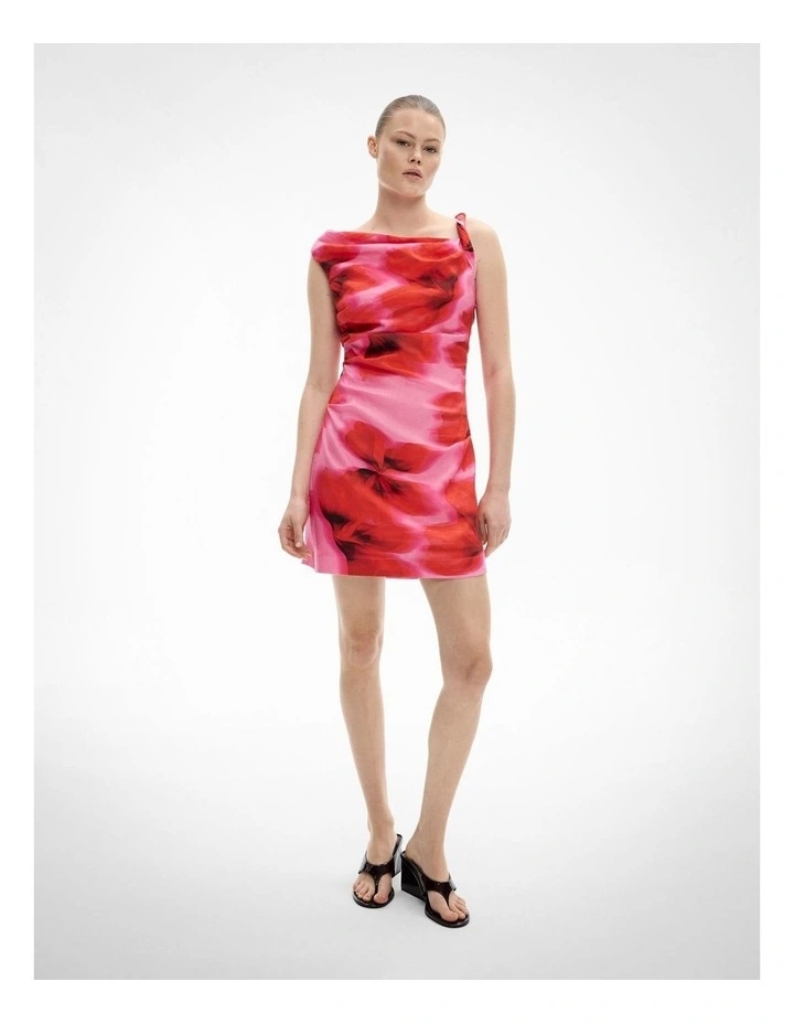 Twist Asymmetric Mini Dress in Watermelon Floral image 1