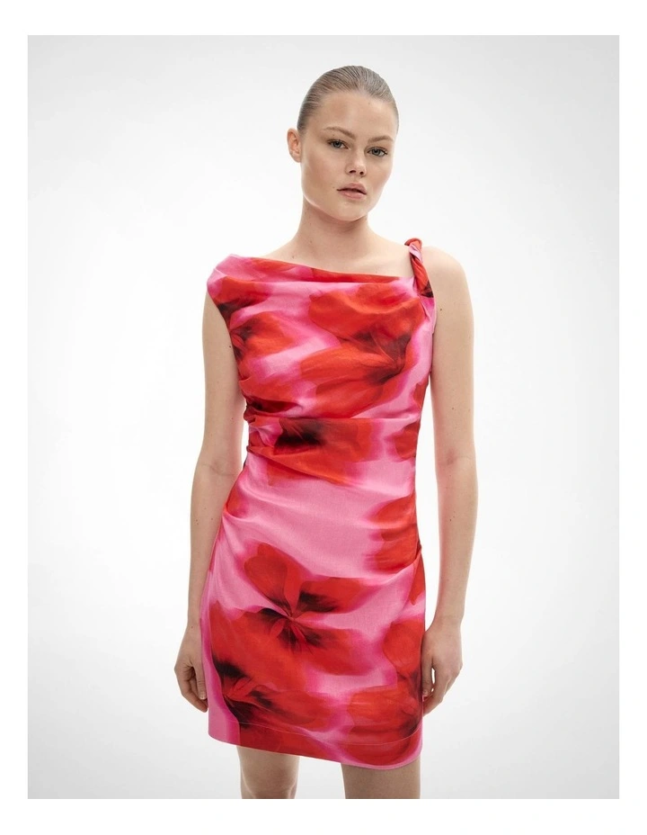 Twist Asymmetric Mini Dress in Watermelon Floral image 2