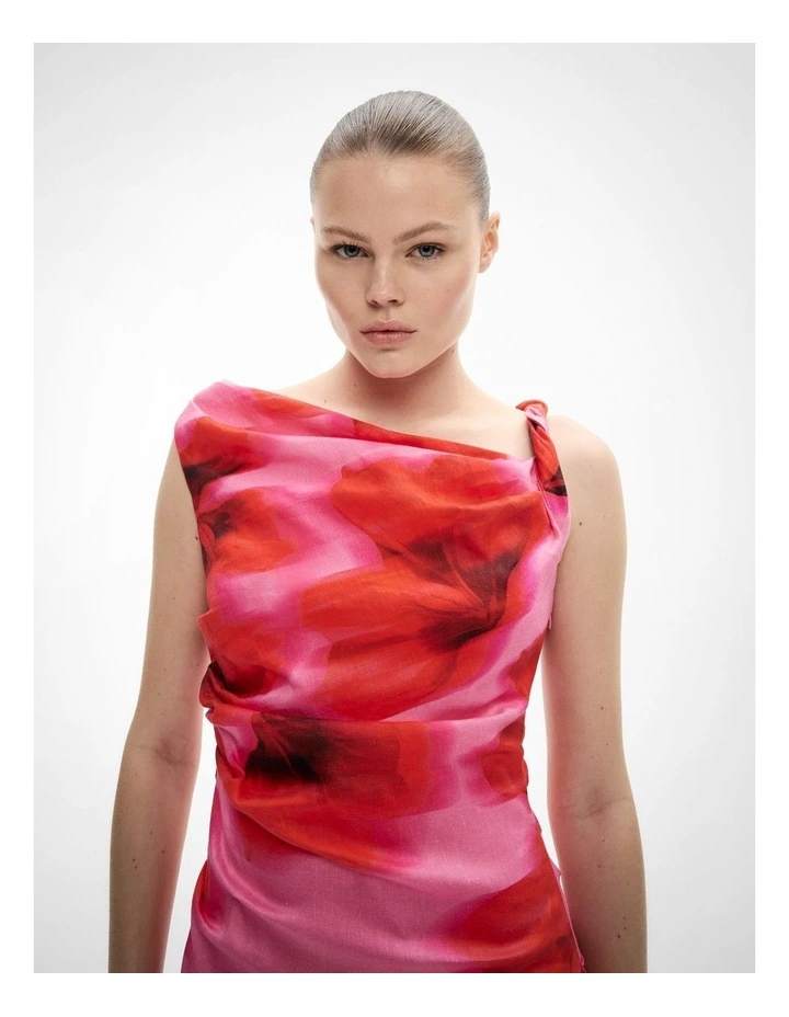 Twist Asymmetric Mini Dress in Watermelon Floral image 3