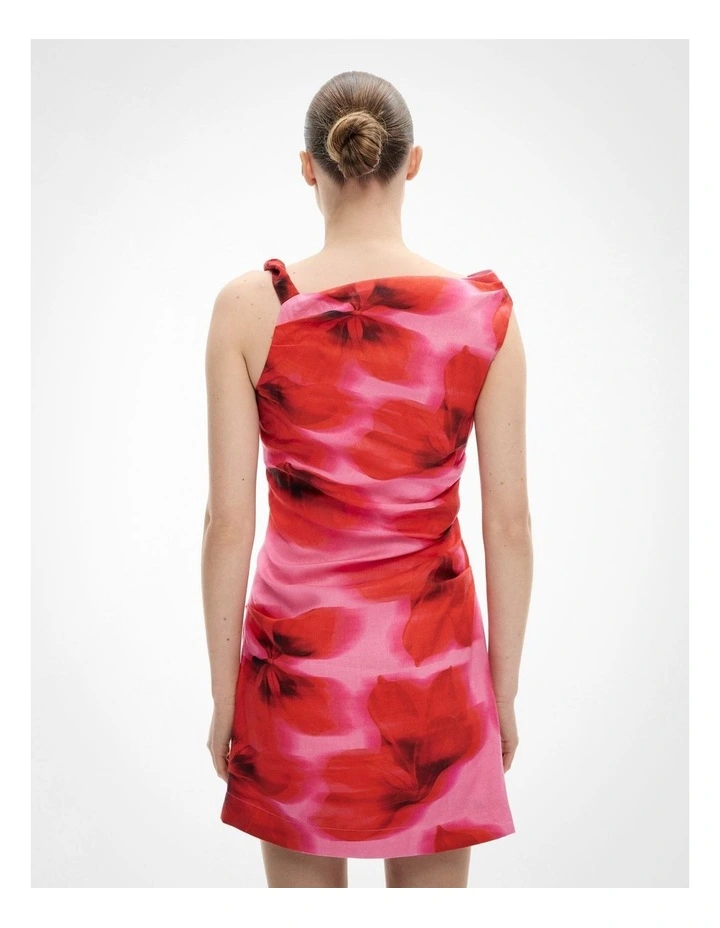 Twist Asymmetric Mini Dress in Watermelon Floral image 4