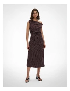 Twist Asymmetric Midi Dress in Espresso Stripe
