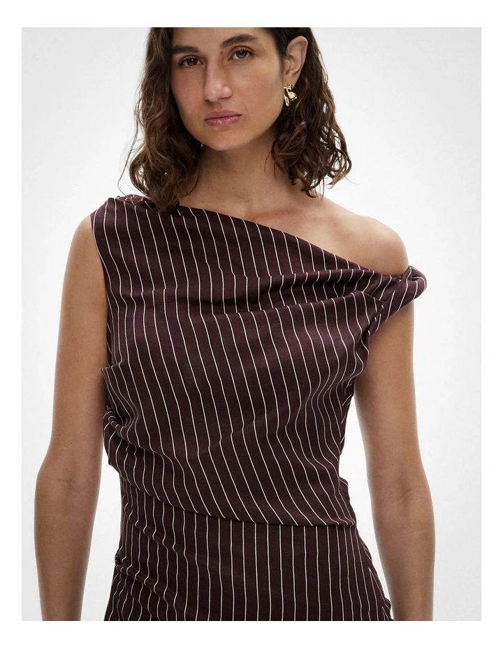 Twist Asymmetric Midi Dress in Espresso Stripe image 3