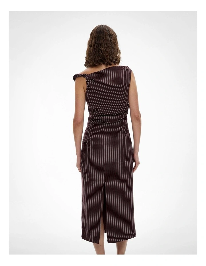 Twist Asymmetric Midi Dress in Espresso Stripe image 4