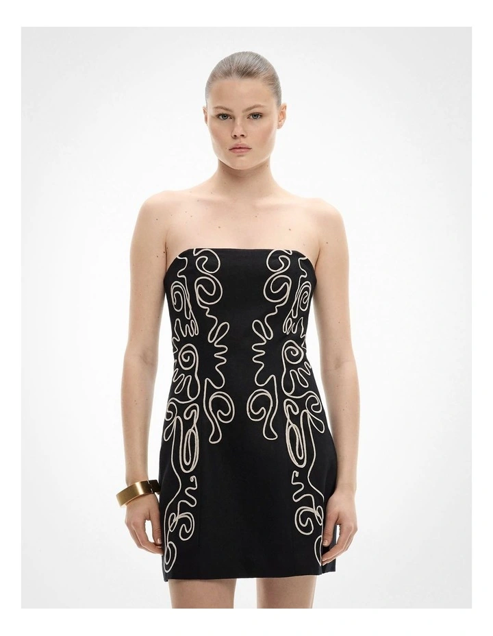 Corded Strapless Dress in Black image 3