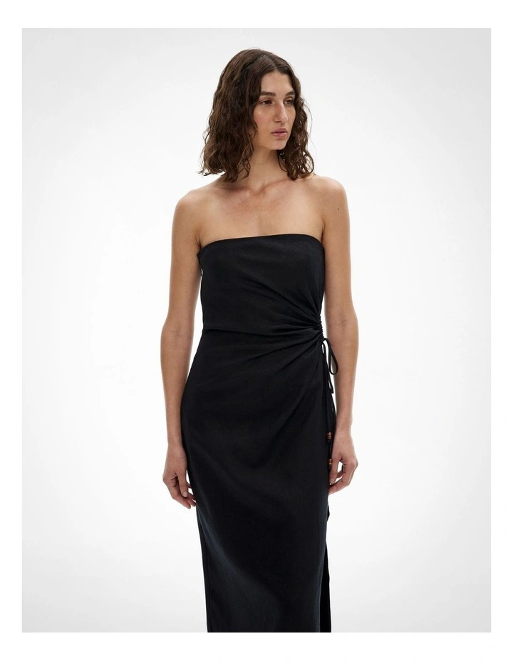 Side Gather Dress in Black image 2