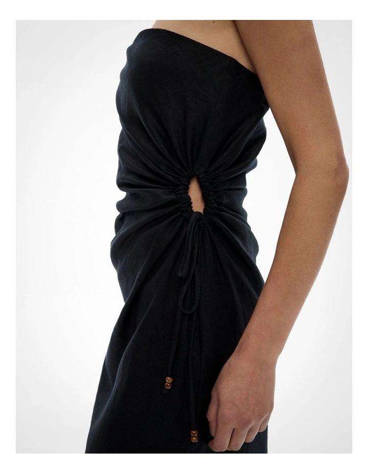 Side Gather Dress in Black image 3