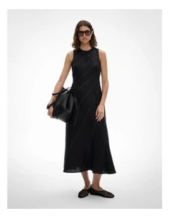 Asymmetric Seam Linen Dress in Black