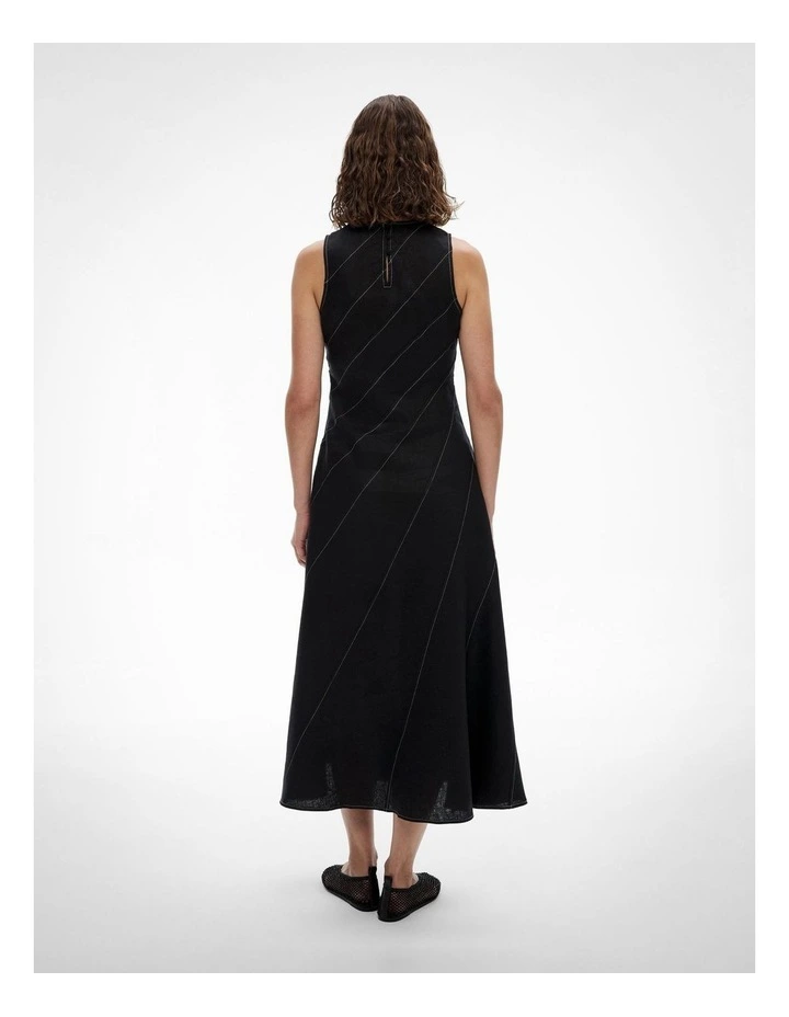 Asymmetric Seam Linen Dress in Black image 4