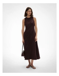 Asymmetric Seam Linen Dress in Espresso