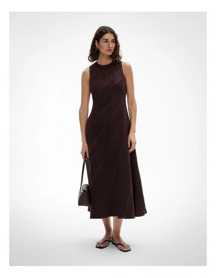 Asymmetric Seam Linen Dress in Espresso image 1