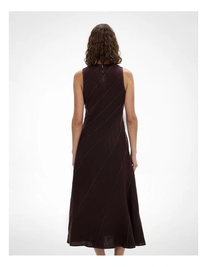 Asymmetric Seam Linen Dress in Espresso image 2