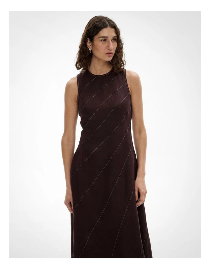 Asymmetric Seam Linen Dress in Espresso image 3