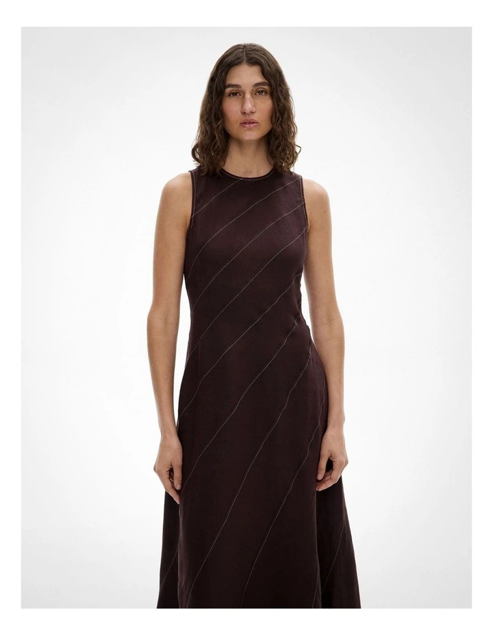 Asymmetric Seam Linen Dress in Espresso image 4