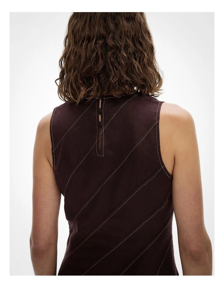 Asymmetric Seam Linen Dress in Espresso image 5