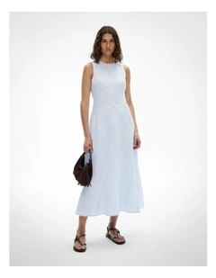 Asymmetric Seam Linen Dress in Blue Air