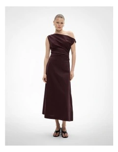 Asymmetric Shoulder Dress in Fig