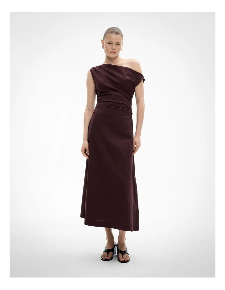 Asymmetric Shoulder Dress in Fig image 1