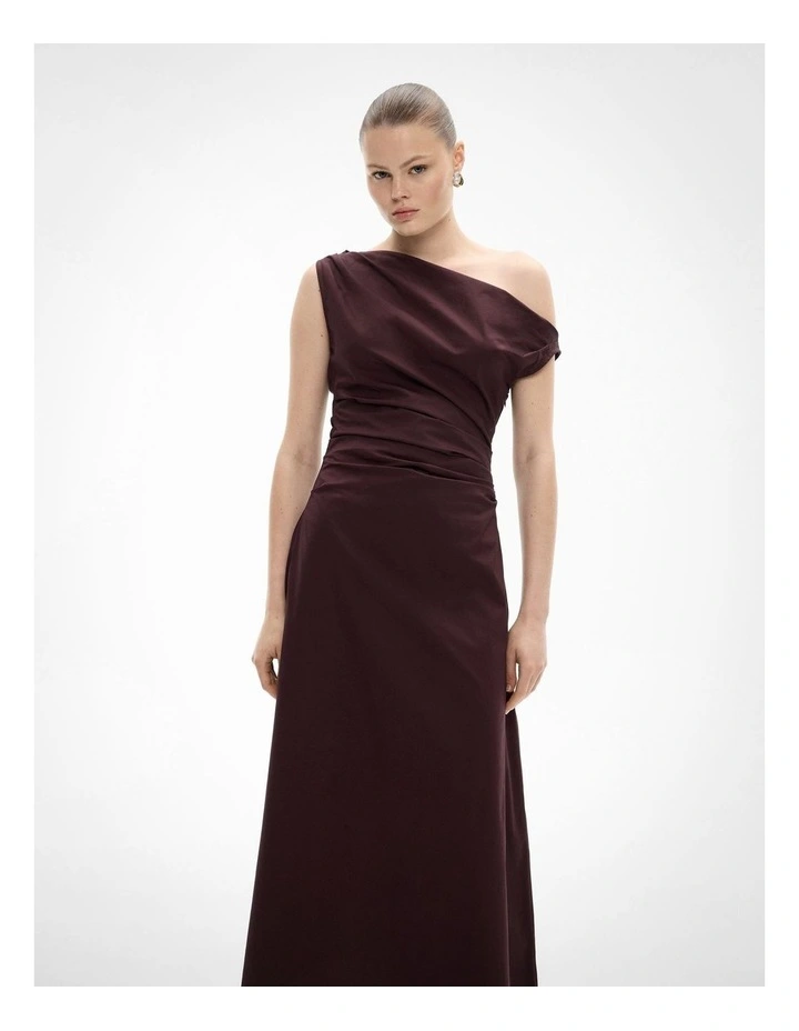 Asymmetric Shoulder Dress in Fig image 2