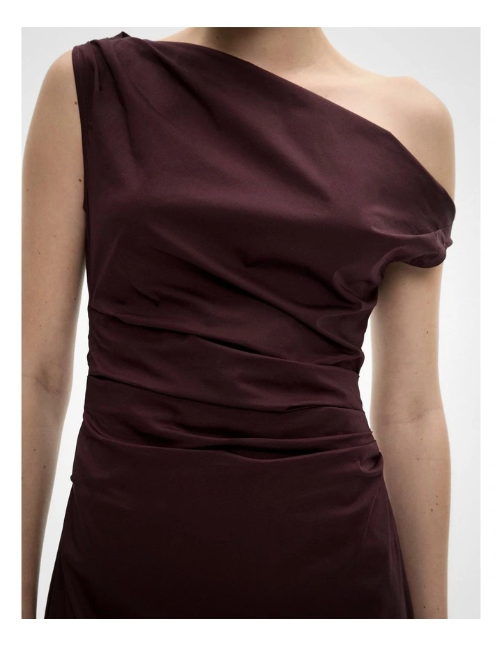 Asymmetric Shoulder Dress in Fig image 3